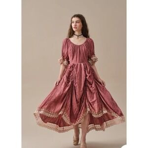 Linnenaive Elowen 27 Lace Linen Dress Gown Plum Purple Cottagecore Maxi